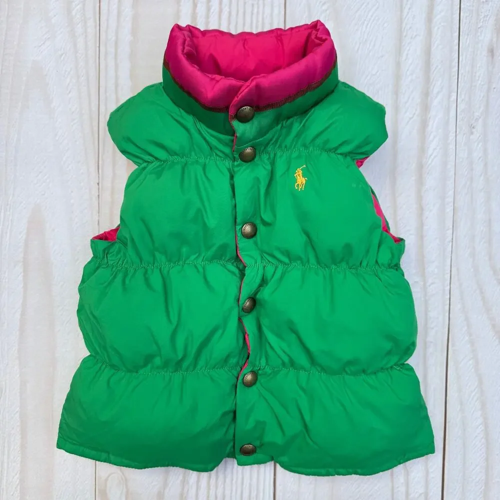 Ralph Lauren Girls Size 4? Equestrian Reversible Down Filled Puffer Vest Jacket